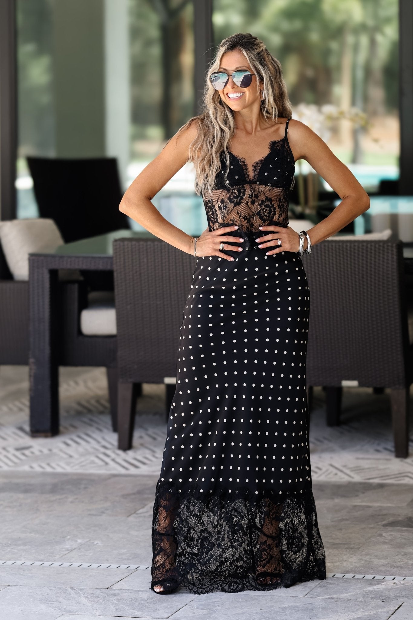 Paris Nights Lace Polka Dot Maxi Dress Wedding Guest Dresses – Simply Me Boutique