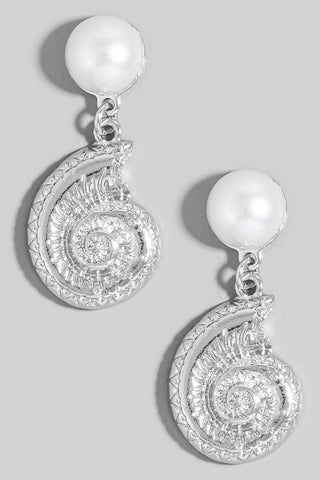 Pearl Stud And Sea Shell Charm Earrings (Gold, Rhodium) - Simply Me Boutique