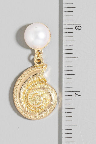 Pearl Stud And Sea Shell Charm Earrings (Gold, Rhodium) - Simply Me Boutique