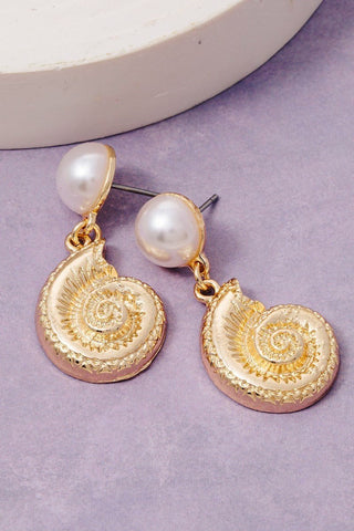 Pearl Stud And Sea Shell Charm Earrings (Gold, Rhodium) - Simply Me Boutique