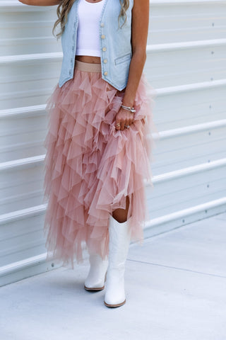 Peony Veil Blush Elastic Ruffled Maxi Skirt - Simply Me Boutique