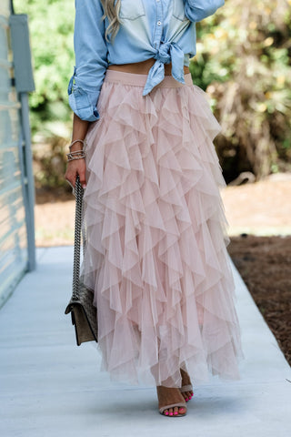 Peony Veil Elastic Ruffled Maxi Skirt - Simply Me Boutique