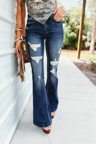 (PETITE, REG, & TALL) Petra153 Ashton Flare Jeans Dark Wash (PREORDER) - Simply Me Boutique