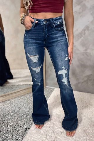 PETRA153 Ashton Flare Jeans DARK WASH - Simply Me Boutique