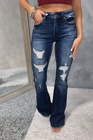 PETRA153 Ashton Flare Jeans DARK WASH - Simply Me Boutique