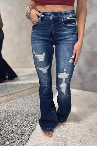 PETRA153 Ashton Flare Jeans DARK WASH - Simply Me Boutique