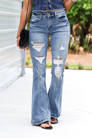 PETRA153 Ashton Flare Jeans MEDIUM WASH - Simply Me Boutique