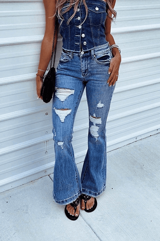 PETRA153 Ashton Flare Jeans MEDIUM WASH - Simply Me Boutique