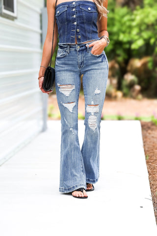 PETRA153 Ashton Flare Jeans MEDIUM WASH - Simply Me Boutique