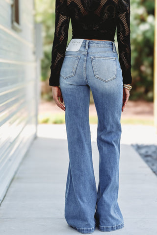Petra153 Candace Super High Rise Distressed Flare Jeans (PREORDER) - Simply Me Boutique
