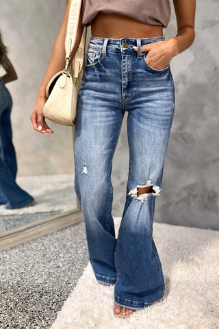 PETRA153 Candace Super High Rise Distressed Flare Jeans - Simply Me Boutique