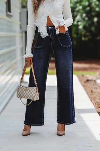 PETRA153 Florence High Rise Wide Leg Dark Wash Jeans (PREORDER) - Simply Me Boutique