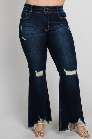 PETRA153 Kaitlyn High Rise Distressed Frayed Hem Super Flare Jeans - Simply Me Boutique