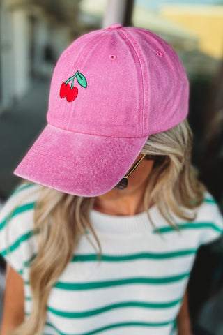 Pink Cherry Baseball Cap - Simply Me Boutique