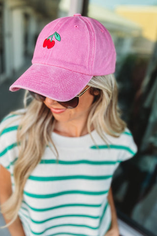 Pink Cherry Baseball Cap - Simply Me Boutique