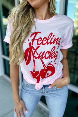 Pink Feeling Lucky Cherries Graphic Tee - Simply Me Boutique