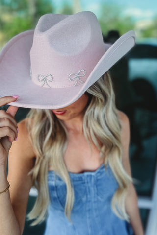 Pink Rhinestone Bow Cowboy Hat - Simply Me Boutique