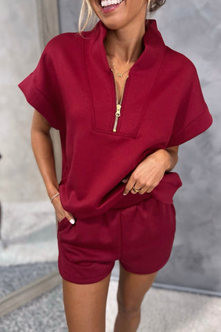 Play it Again Cabernet Scuba Half Zip Top - Simply Me Boutique