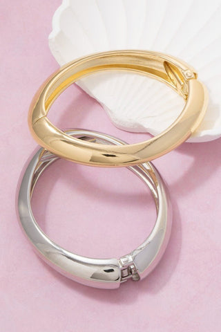 Polished Metallic Hinged Bangle Bracelet (Gold, Silver) - Simply Me Boutique