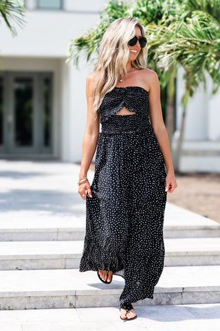 Polka Dot Dream Smocked Cut Out Maxi Dress - Simply Me Boutique