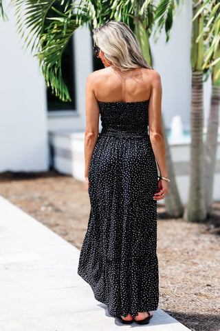 Polka Dot Dream Smocked Cut Out Maxi Dress - Simply Me Boutique