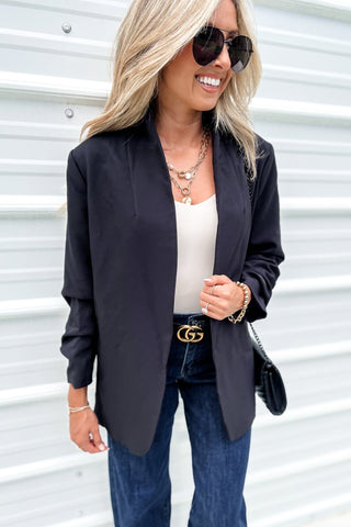 Power Move Black Ruched Blazer - Simply Me Boutique