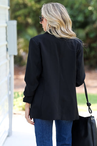 Power Move Black Ruched Blazer - Simply Me Boutique