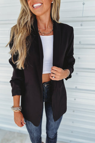 Power Move Black Ruched Blazer - Simply Me Boutique