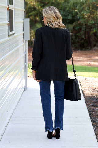 Power Move Black Ruched Blazer - Simply Me Boutique