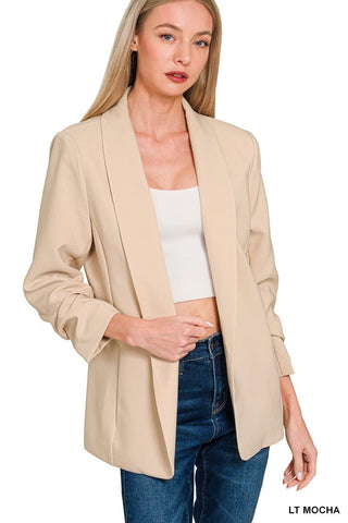 Power Move Light Mocha Ruched Blazer - Simply Me Boutique