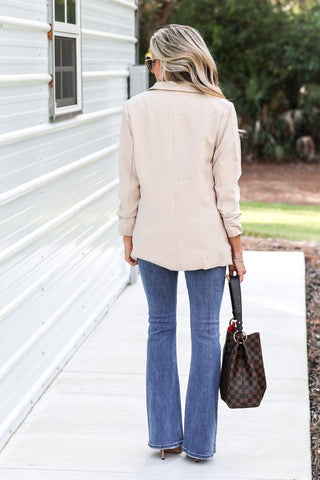 Power Move Light Mocha Ruched Blazer - Simply Me Boutique