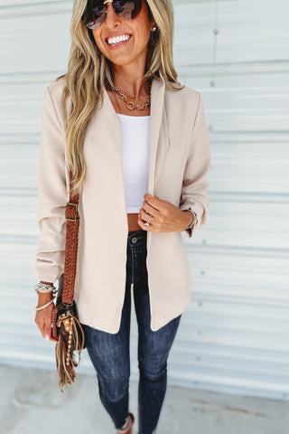 Power Move Light Mocha Ruched Blazer - Simply Me Boutique