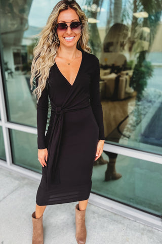 Powerful Vibes Black Faux Wrap Dress - Simply Me Boutique