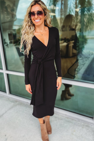 Powerful Vibes Black Faux Wrap Dress - Simply Me Boutique