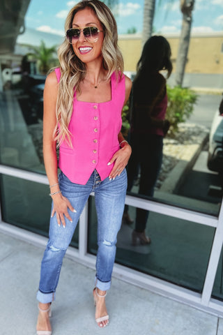 Powerful Vibes Square Neck Pink Vest - Simply Me Boutique