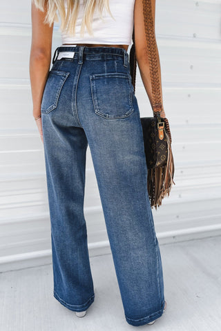 (PREORDER) KANCAN Brinley High Rise Wide Leg Flare Trouser Jeans - Simply Me Boutique