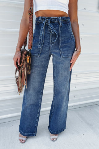 (PREORDER) KANCAN Brinley High Rise Wide Leg Flare Trouser Jeans - Simply Me Boutique
