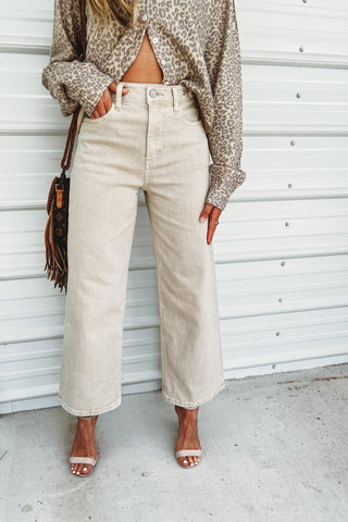 (PREORDER) KANCAN Calla Taupe Ultra High Rise Cropped Wide Leg Jeans - Simply Me Boutique