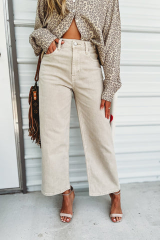 (PREORDER) KANCAN Calla Taupe Ultra High Rise Cropped Wide Leg Jeans - Simply Me Boutique