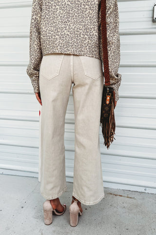 (PREORDER) KANCAN Calla Taupe Ultra High Rise Cropped Wide Leg Jeans - Simply Me Boutique