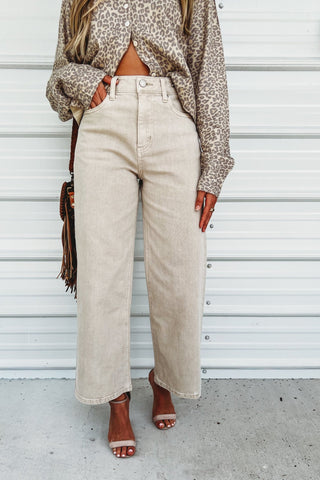 (PREORDER) KANCAN Calla Taupe Ultra High Rise Cropped Wide Leg Jeans - Simply Me Boutique