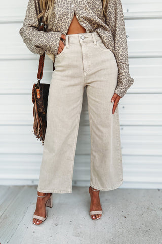 (PREORDER) KANCAN Calla Taupe Ultra High Rise Cropped Wide Leg Jeans - Simply Me Boutique