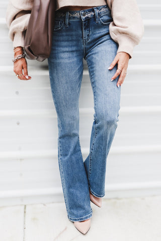 (Preorder) KANCAN CeCe Embroidered Mid Rise Jeans - Simply Me Boutique