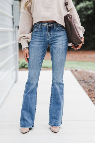 (Preorder) KANCAN CeCe Embroidered Mid Rise Jeans - Simply Me Boutique