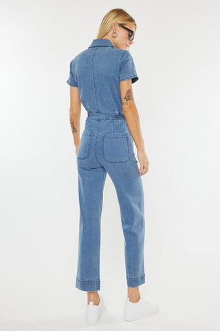 (PREORDER) KANCAN Chantelle Straight Leg Cropped Medium Blue Denim Jumpsuit - Simply Me Boutique