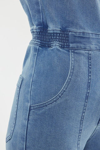 (PREORDER) KANCAN Chantelle Straight Leg Cropped Medium Blue Denim Jumpsuit - Simply Me Boutique