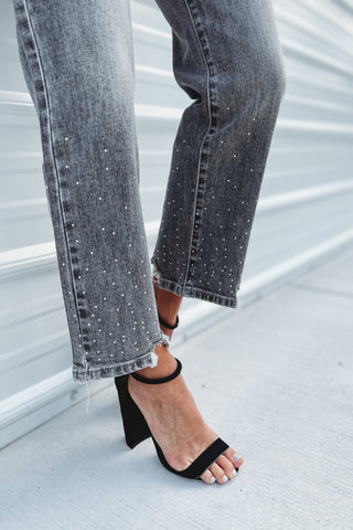 (PREORDER) KANCAN Charley Cropped Straight Rhinestone Detail Jeans - Simply Me Boutique