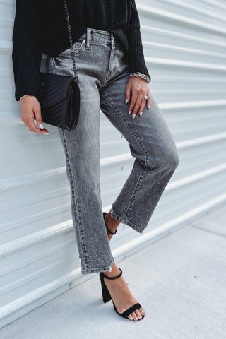 (PREORDER) KANCAN Charley Cropped Straight Rhinestone Detail Jeans - Simply Me Boutique