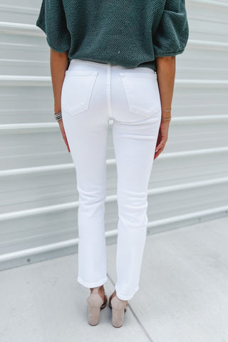 (PREORDER) KANCAN Chloe High Rise Slim Straight Jeans (White) - Simply Me Boutique