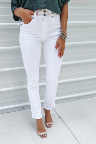 (PREORDER) KANCAN Chloe High Rise Slim Straight Jeans (White) - Simply Me Boutique